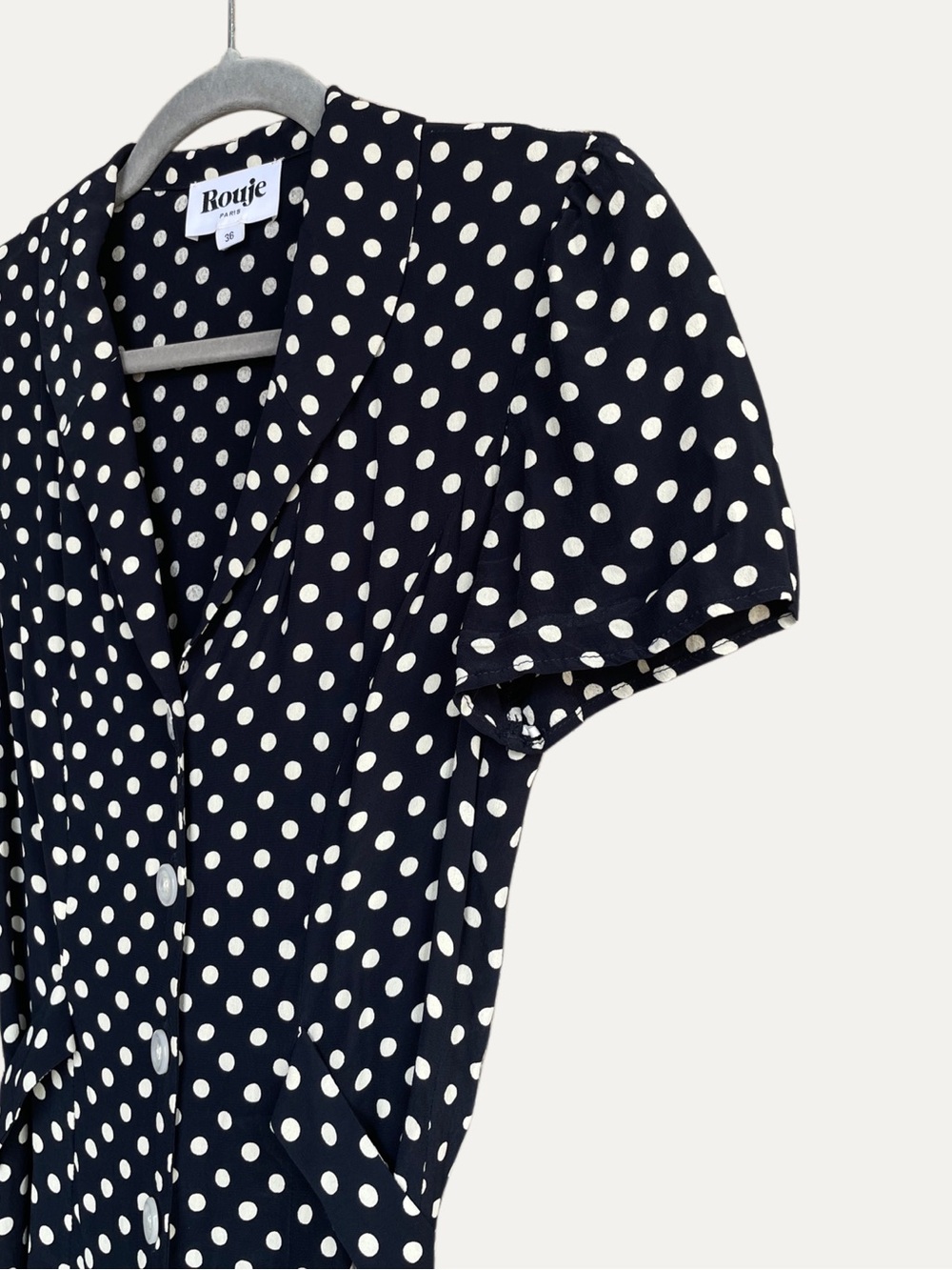 ROUJE Black & White Polka Dot Printed Retro Button Down Marin Midi Dress 36, 2/4 - Picture 9 of 17